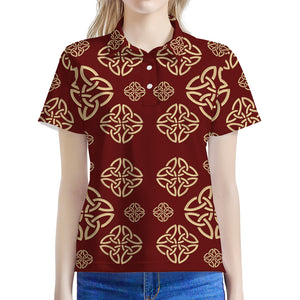 Celtic Knot Symbol Pattern Print Women's Polo Shirt