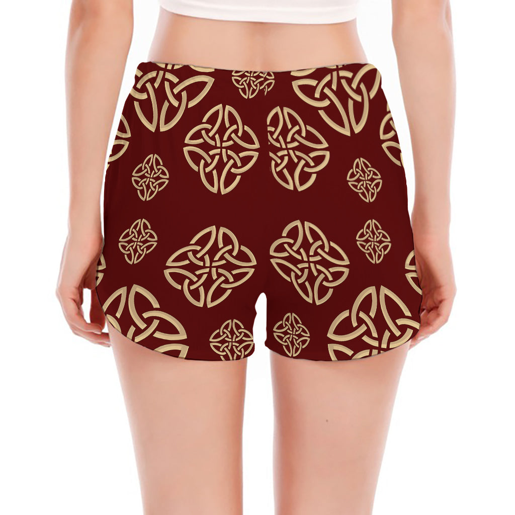 Celtic Knot Symbol Pattern Print Women's Split Running Shorts