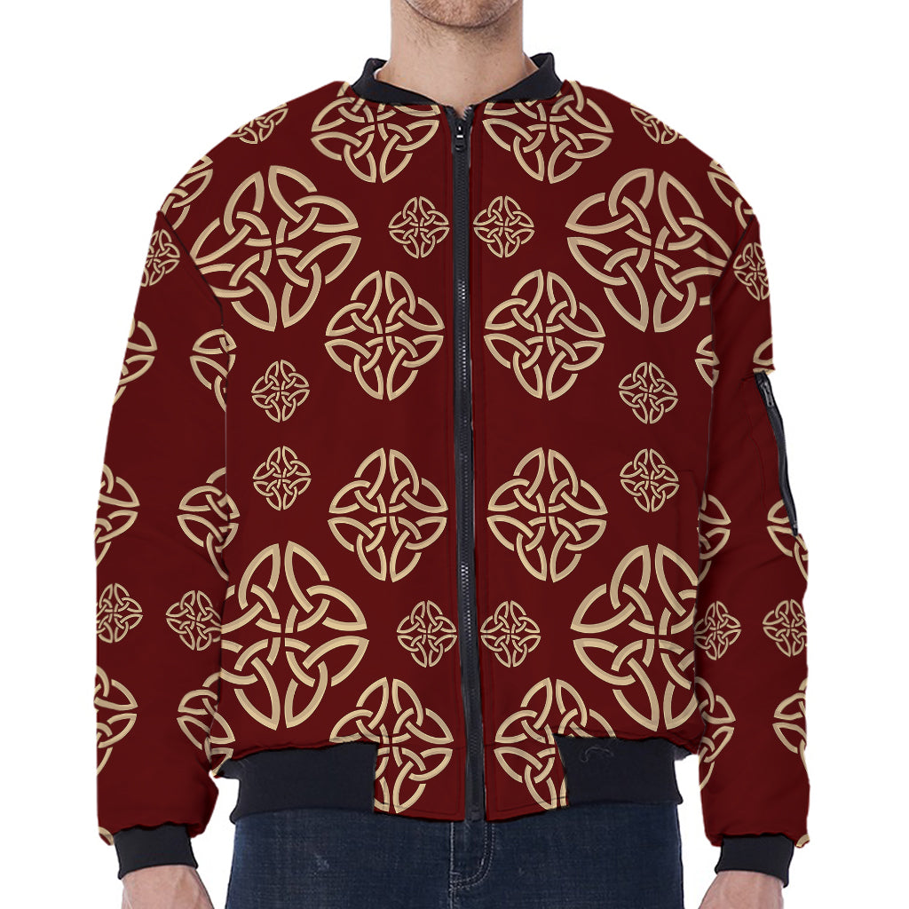 Celtic Knot Symbol Pattern Print Zip Sleeve Bomber Jacket