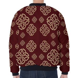 Celtic Knot Symbol Pattern Print Zip Sleeve Bomber Jacket