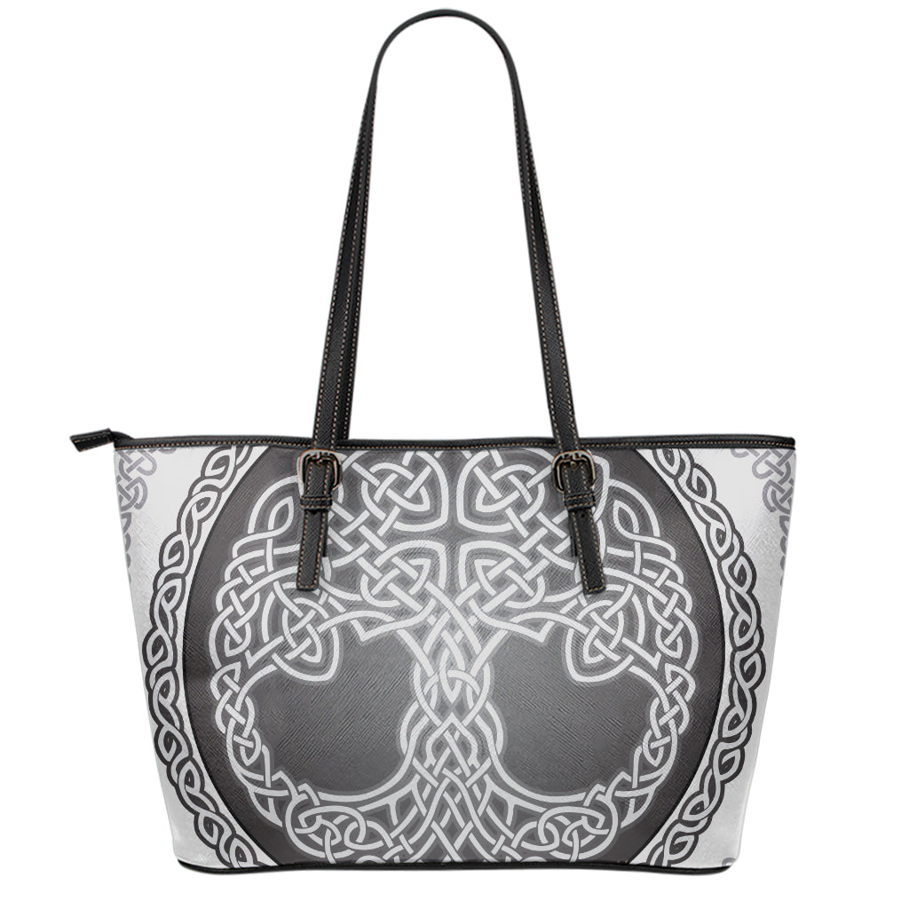 Celtic Knot Tree Of Life Print Leather Tote Bag