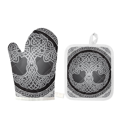 Celtic Knot Tree Of Life Print Oven Mitt And Pot Holder Set