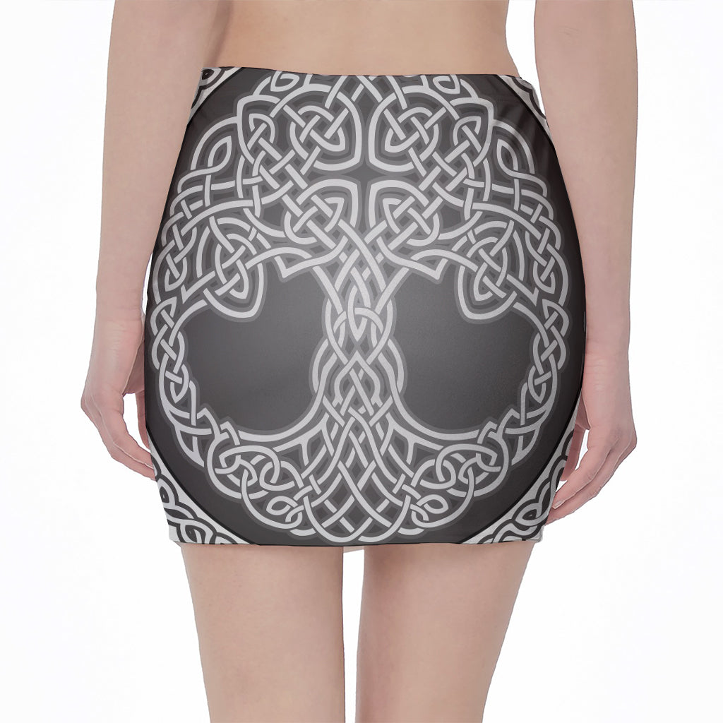 Celtic Knot Tree Of Life Print Pencil Mini Skirt
