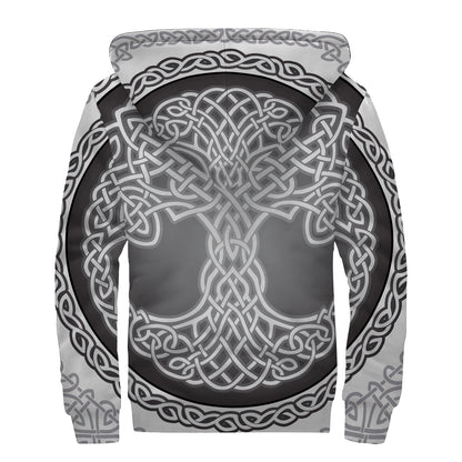 Celtic Knot Tree Of Life Print Sherpa Lined Zip Up Hoodie