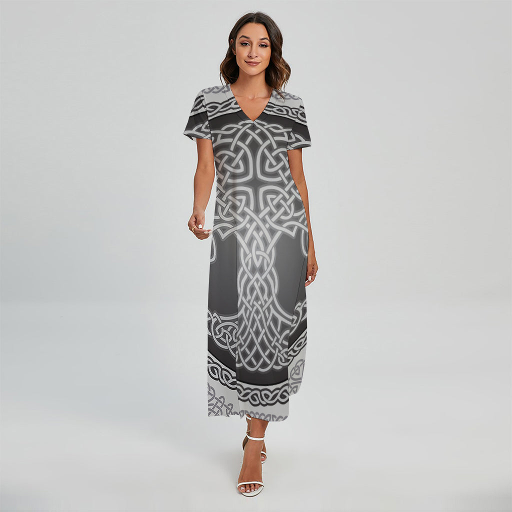 Celtic Knot Tree Of Life Print Short Sleeve Maxi Dress