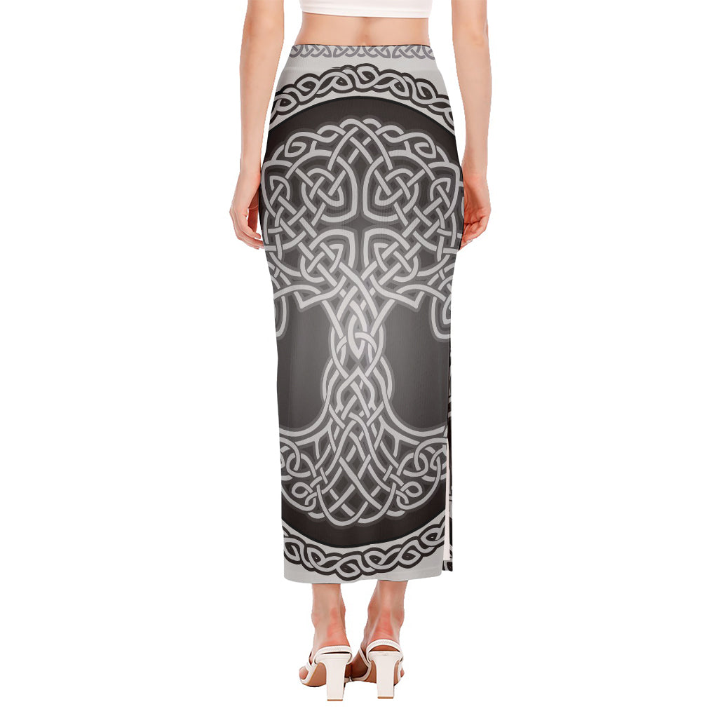 Celtic Knot Tree Of Life Print Side Slit Maxi Skirt