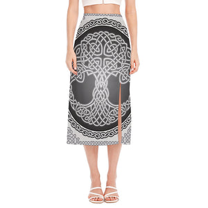 Celtic Knot Tree Of Life Print Side Slit Midi Skirt