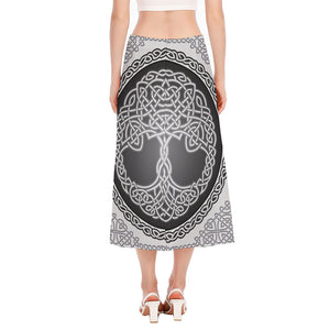 Celtic Knot Tree Of Life Print Side Slit Midi Skirt