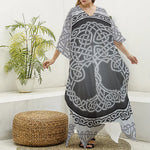 Celtic Knot Tree Of Life Print Silk V-Neck Kaftan Dress