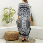 Celtic Knot Tree Of Life Print Silk V-Neck Kaftan Dress