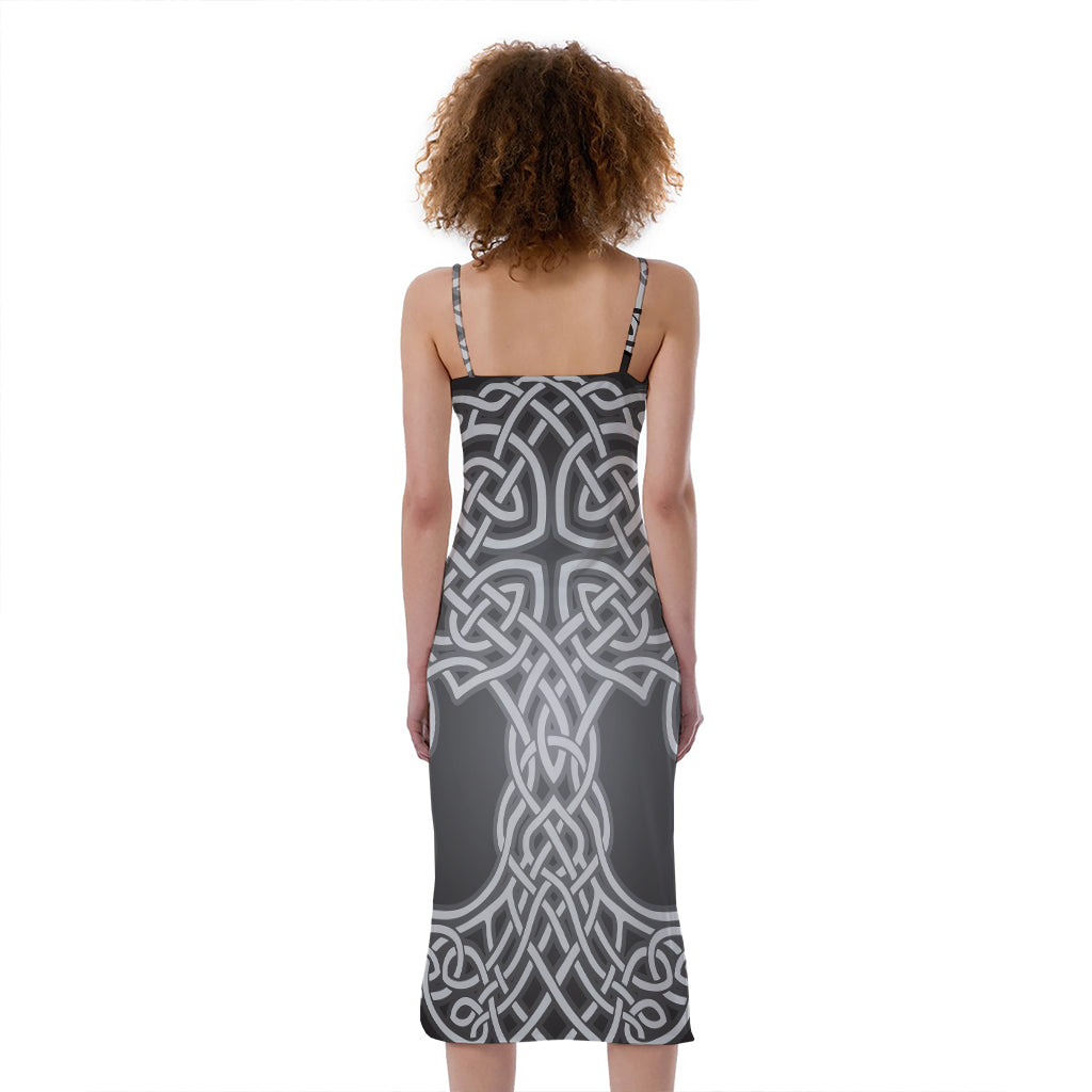 Celtic Knot Tree Of Life Print Slim Fit Midi Cami Dress