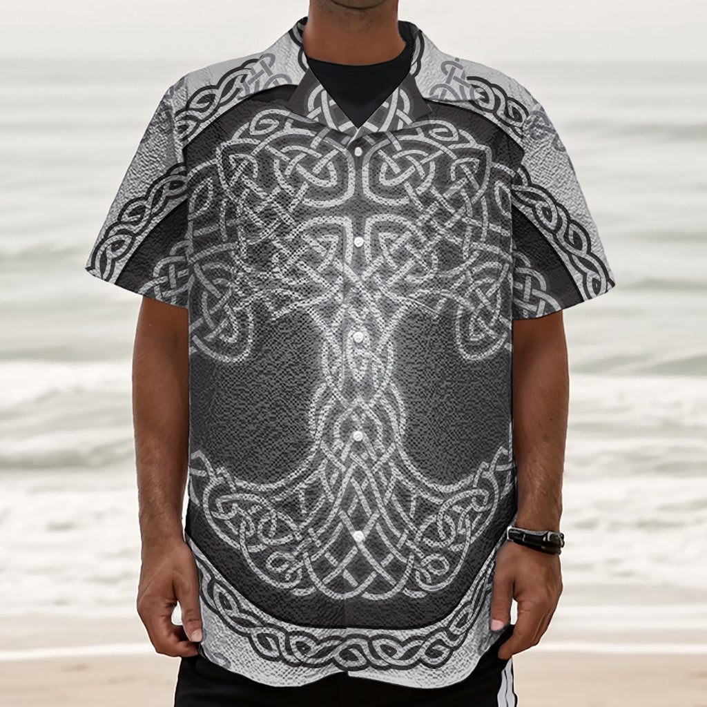 Celtic Knot Tree Of Life Print Textured Short Sleeve Shirt