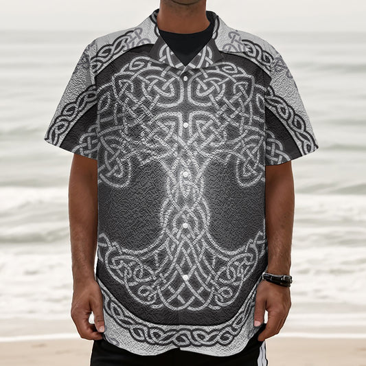 Celtic Knot Tree Of Life Print Textured Short Sleeve Shirt