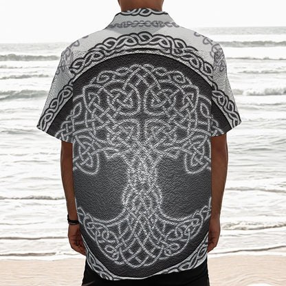 Celtic Knot Tree Of Life Print Textured Short Sleeve Shirt