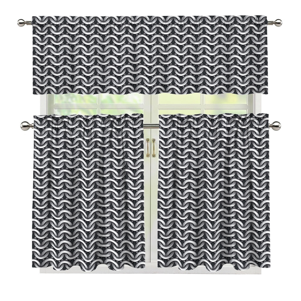 Chainmail Print 3 Piece Kitchen Curtains