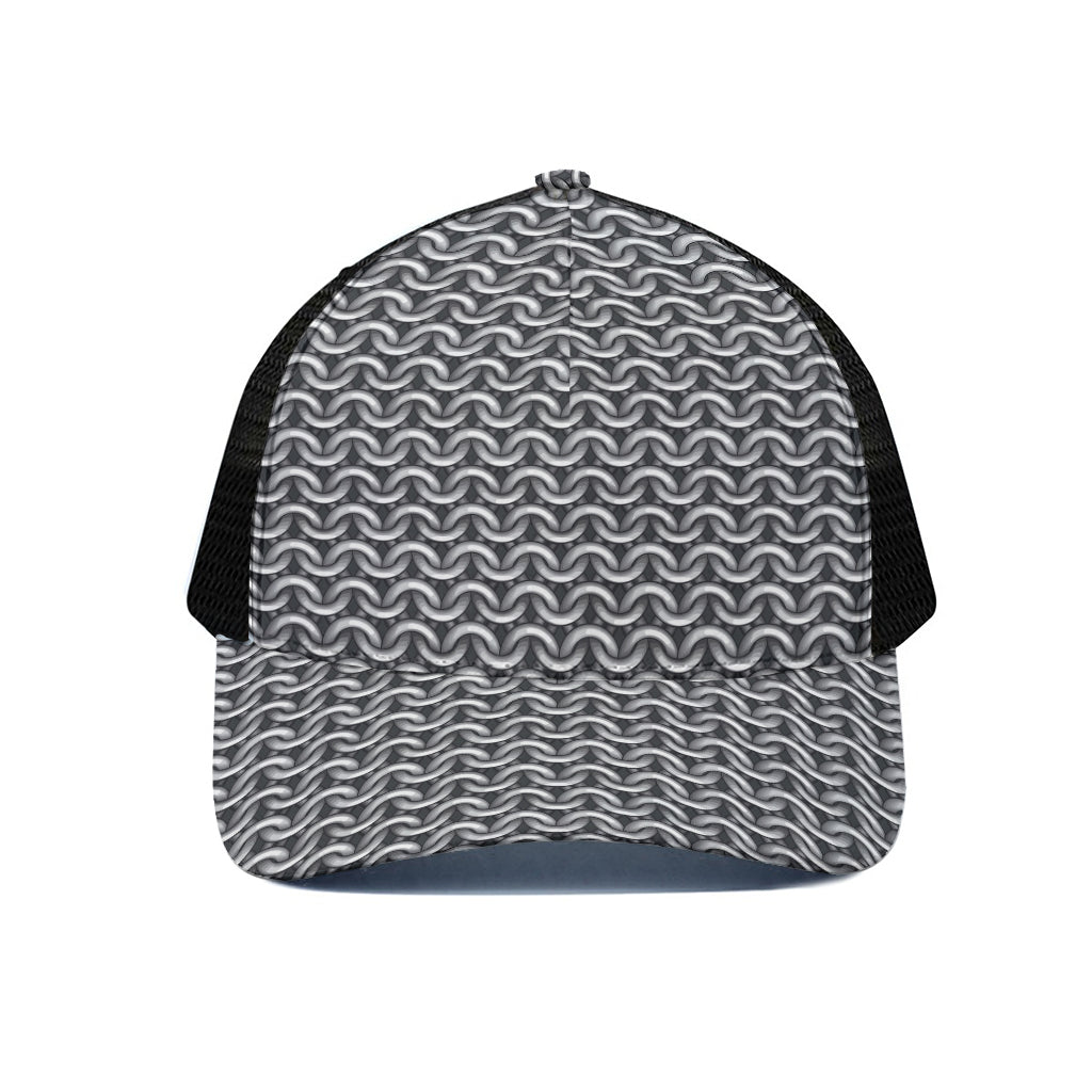 Chainmail Print Black Mesh Trucker Cap