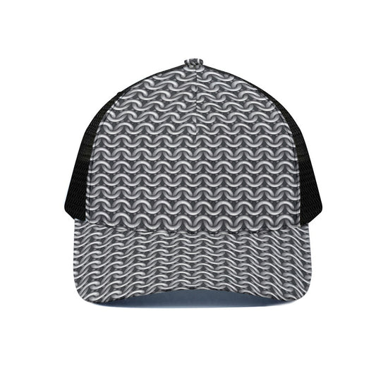 Chainmail Print Black Mesh Trucker Cap