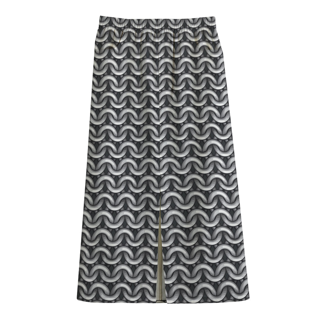 Chainmail Print Cotton Front Slit Maxi Skirt