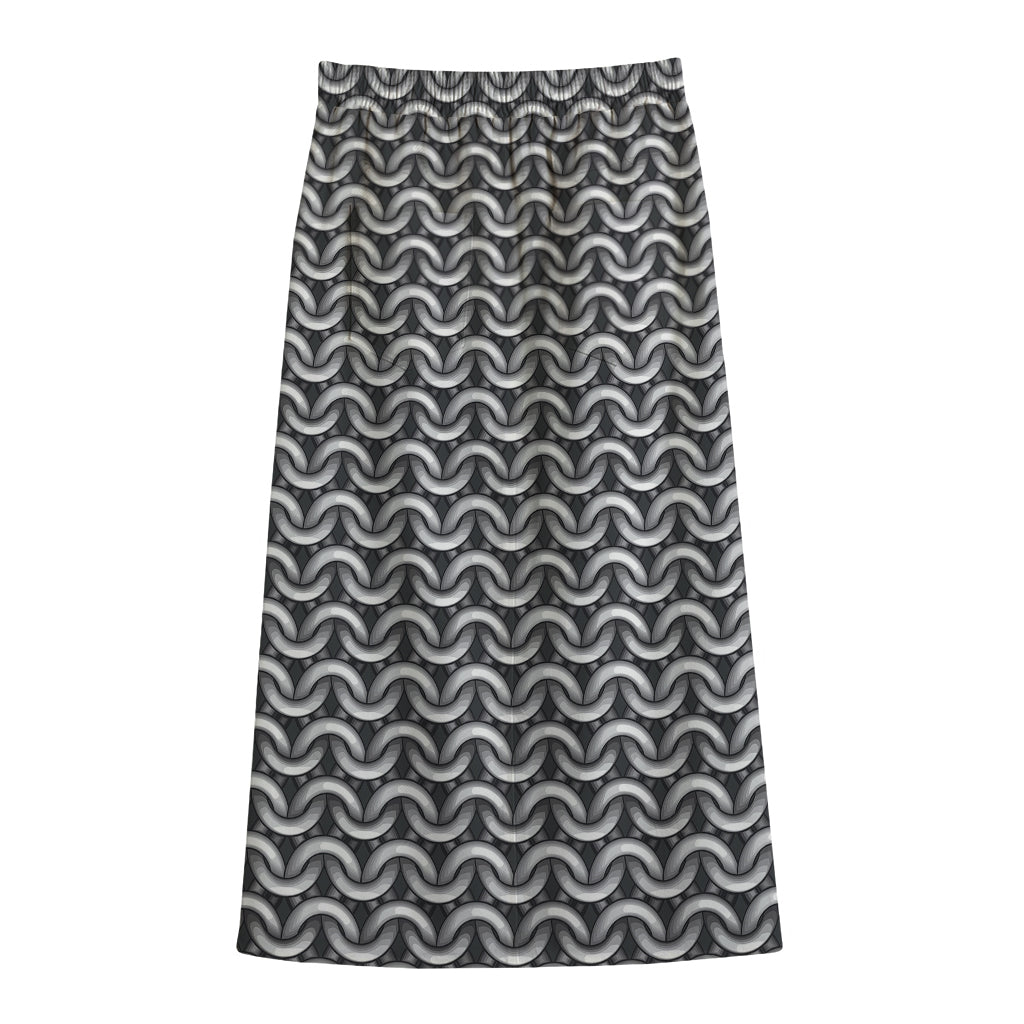 Chainmail Print Cotton Front Slit Maxi Skirt