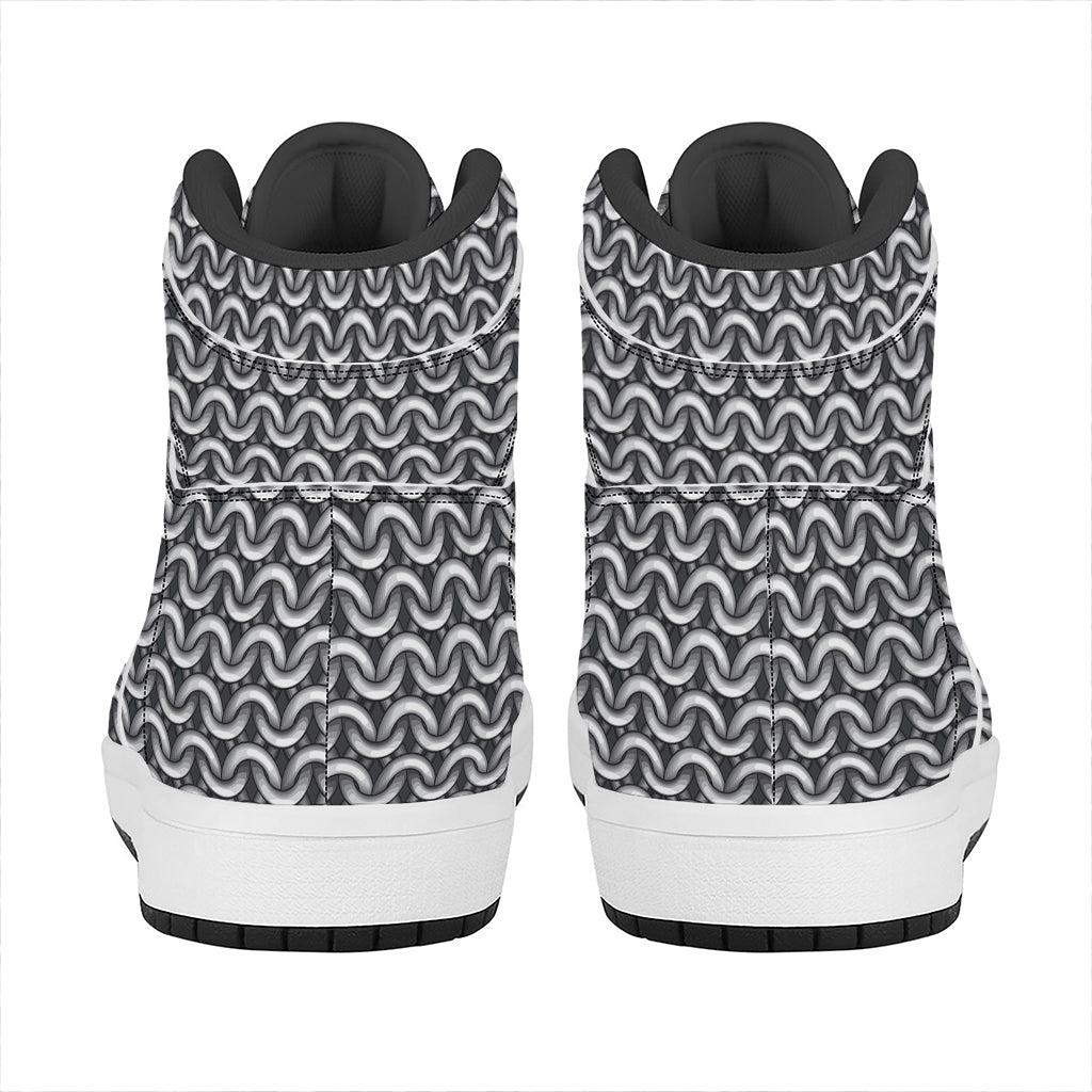 Chainmail Print High Top Leather Sneakers