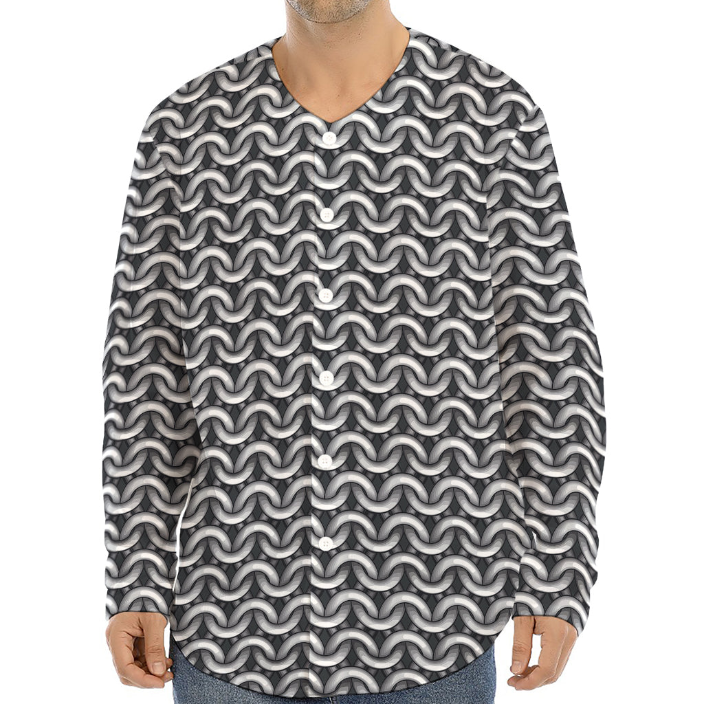 Chainmail Print Long Sleeve Baseball Jersey