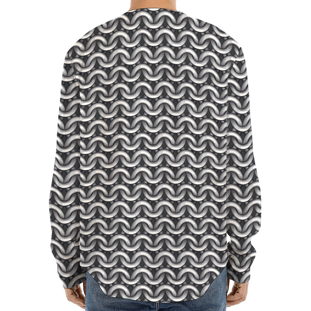 Chainmail Print Long Sleeve Baseball Jersey