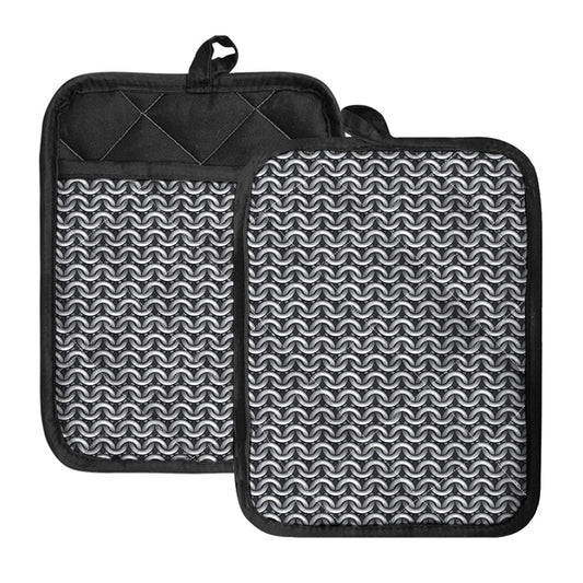 Chainmail Print Pot Holders With Pocket