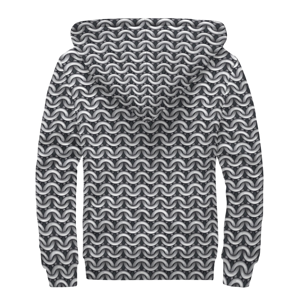 Chainmail Print Sherpa Lined Zip Up Hoodie