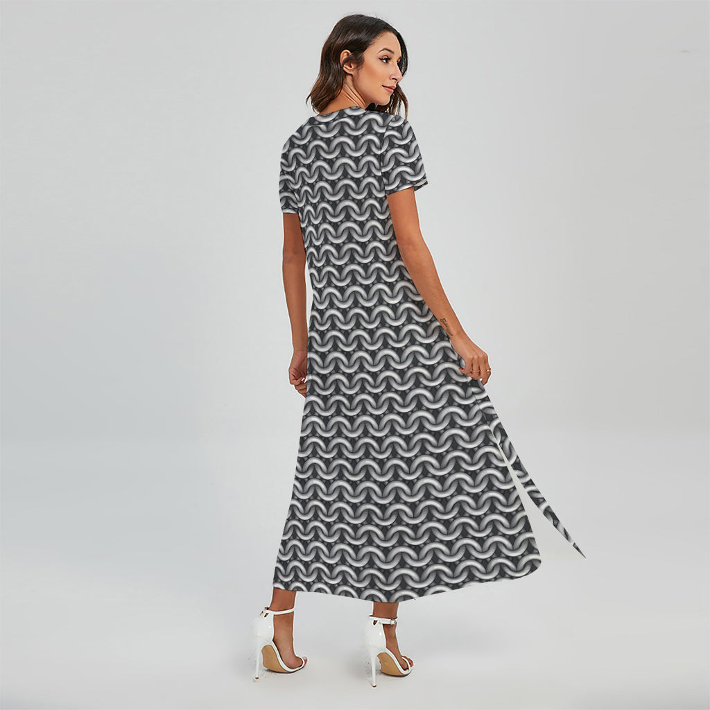 Chainmail Print Short Sleeve Maxi Dress