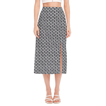 Chainmail Print Side Slit Midi Skirt
