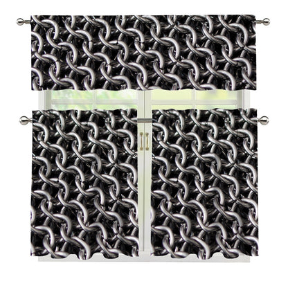 Chainmail Ring Pattern Print 3 Piece Kitchen Curtains