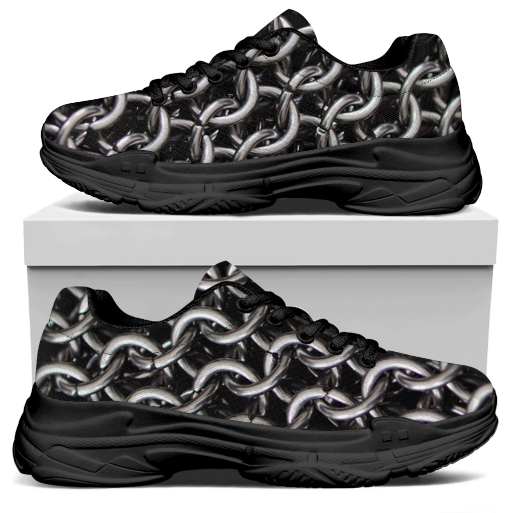 Chainmail Ring Pattern Print Black Chunky Shoes