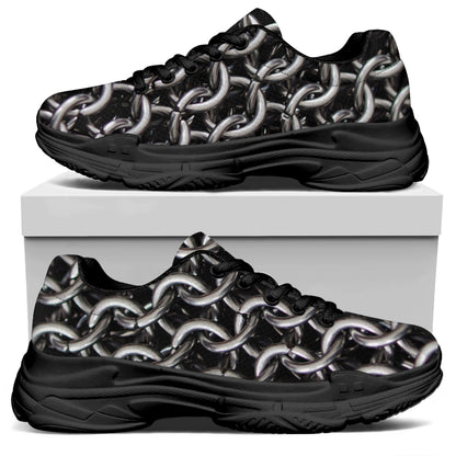 Chainmail Ring Pattern Print Black Chunky Shoes