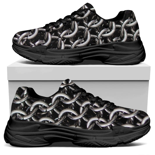Chainmail Ring Pattern Print Black Chunky Shoes