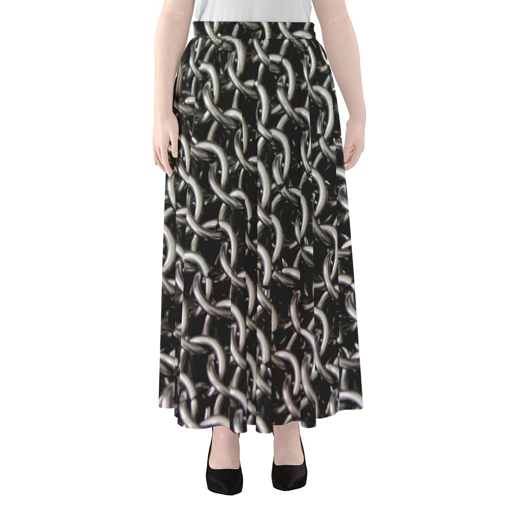 Chainmail Ring Pattern Print Chiffon Maxi Skirt