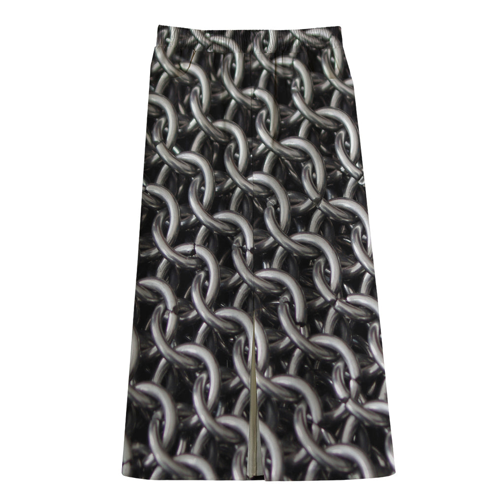 Chainmail Ring Pattern Print Cotton Front Slit Maxi Skirt