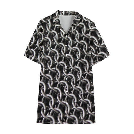 Chainmail Ring Pattern Print Cotton Hawaiian Shirt