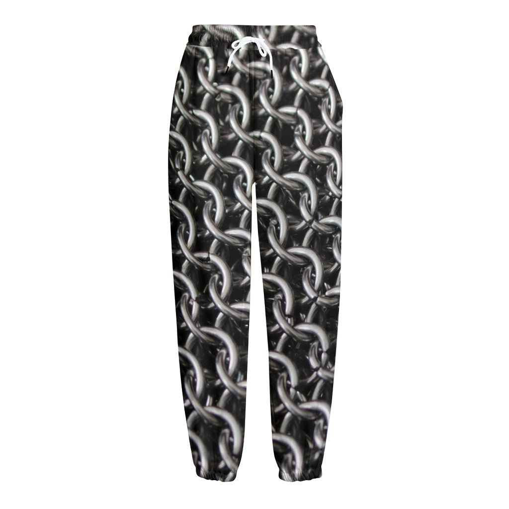 Chainmail Ring Pattern Print Fleece Lined Knit Pants