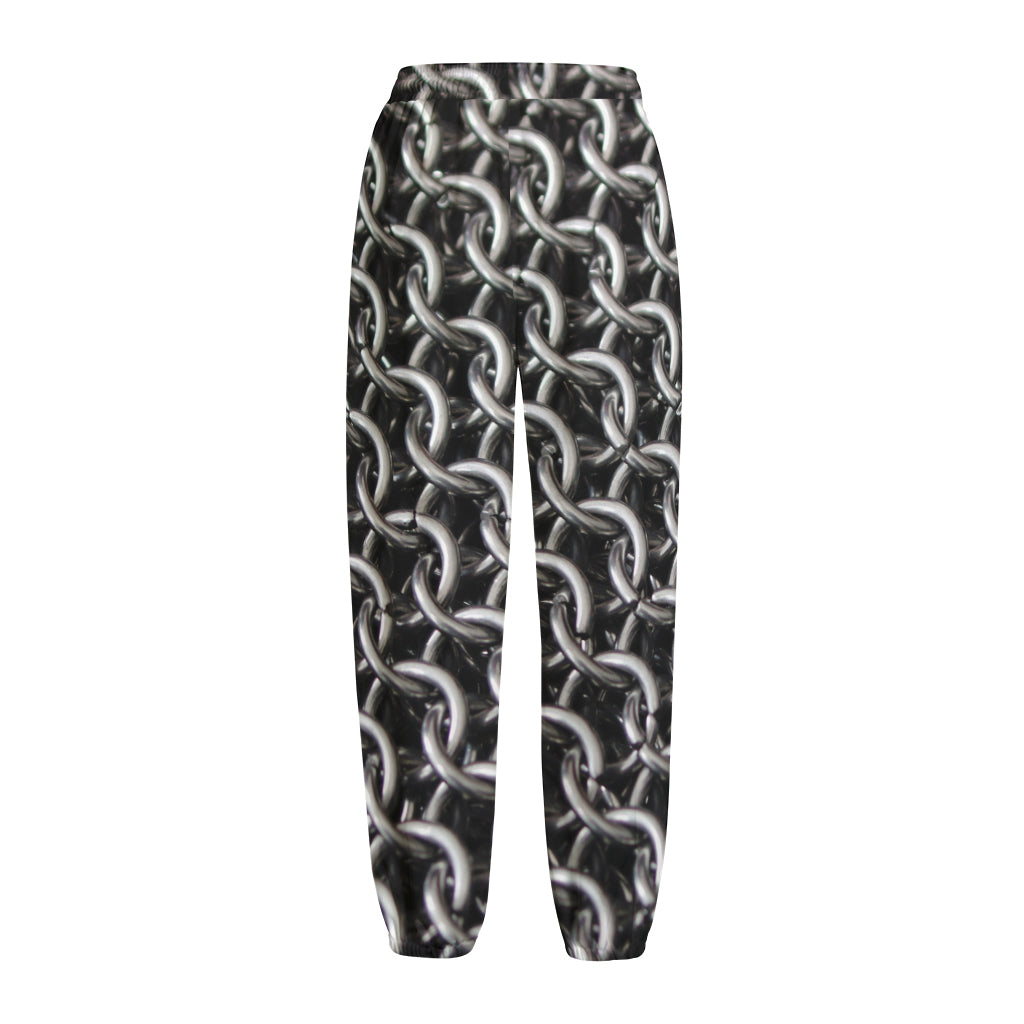 Chainmail Ring Pattern Print Fleece Lined Knit Pants