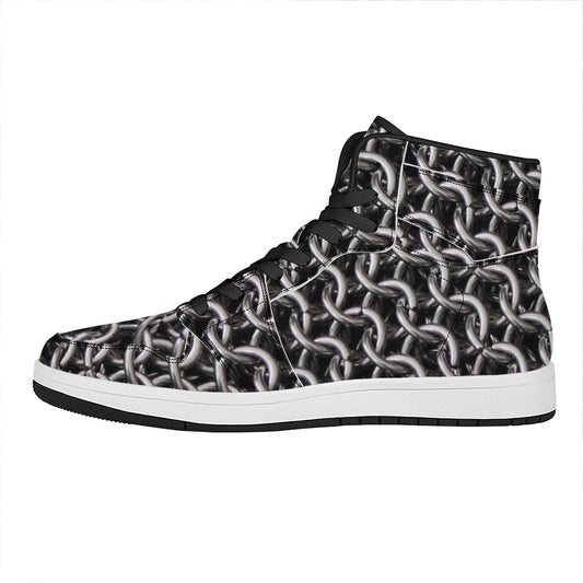 Chainmail Ring Pattern Print High Top Leather Sneakers