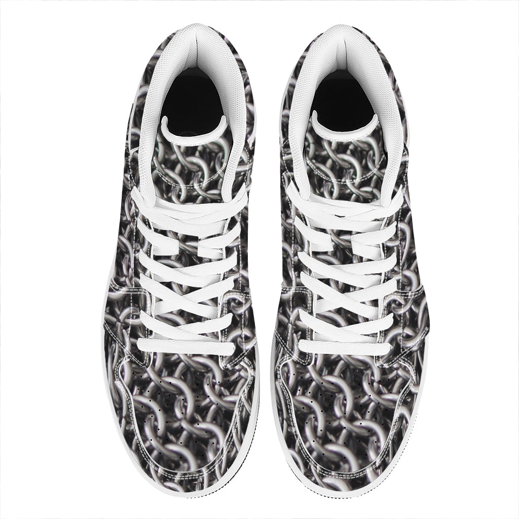 Chainmail Ring Pattern Print High Top Leather Sneakers