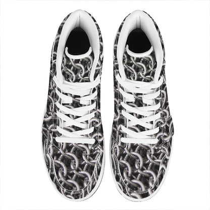 Chainmail Ring Pattern Print High Top Leather Sneakers