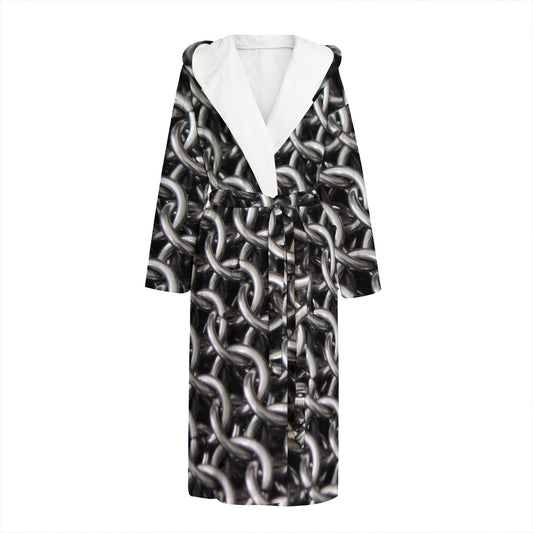 Chainmail Ring Pattern Print Hooded Bathrobe