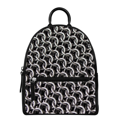 Chainmail Ring Pattern Print Leather Backpack