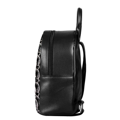 Chainmail Ring Pattern Print Leather Backpack