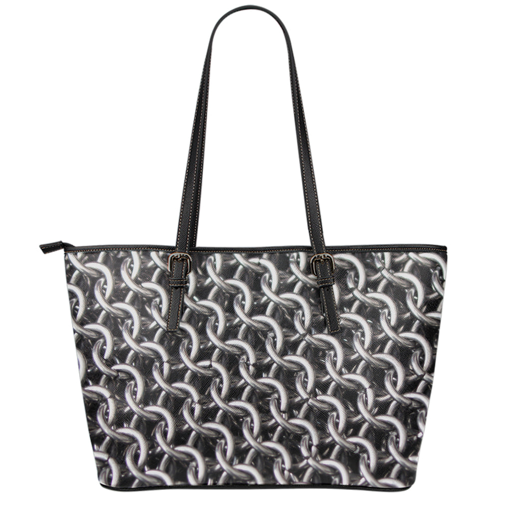 Chainmail Ring Pattern Print Leather Tote Bag