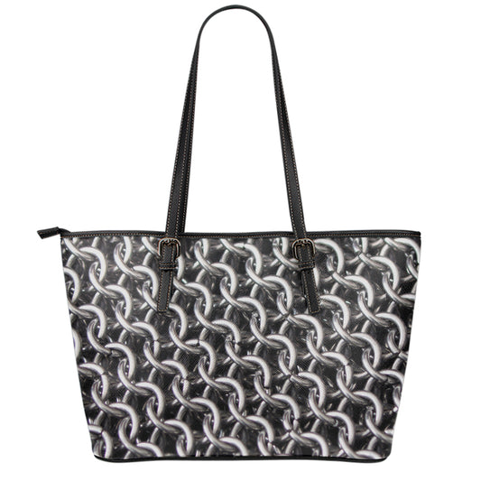 Chainmail Ring Pattern Print Leather Tote Bag
