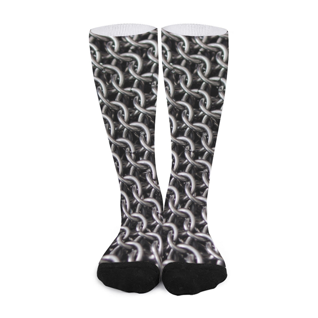 Chainmail Ring Pattern Print Long Socks