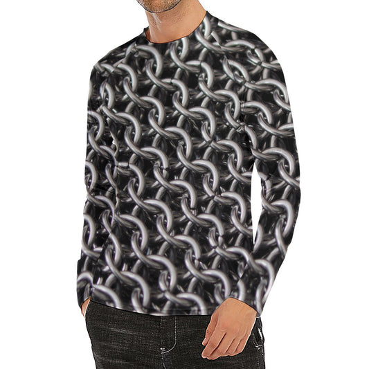 Chainmail Ring Pattern Print Men's Long Sleeve Rash Guard