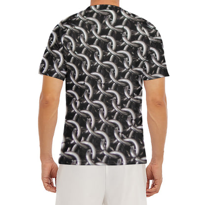 Chainmail Ring Pattern Print Men's Short Sleeve Rash Guard